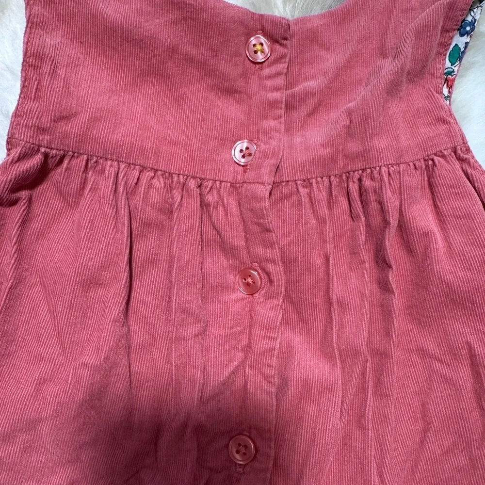 Baby Boden Pink Corduroy Baby Girl Dress with Animal Embroidery on the Hem 6-12M